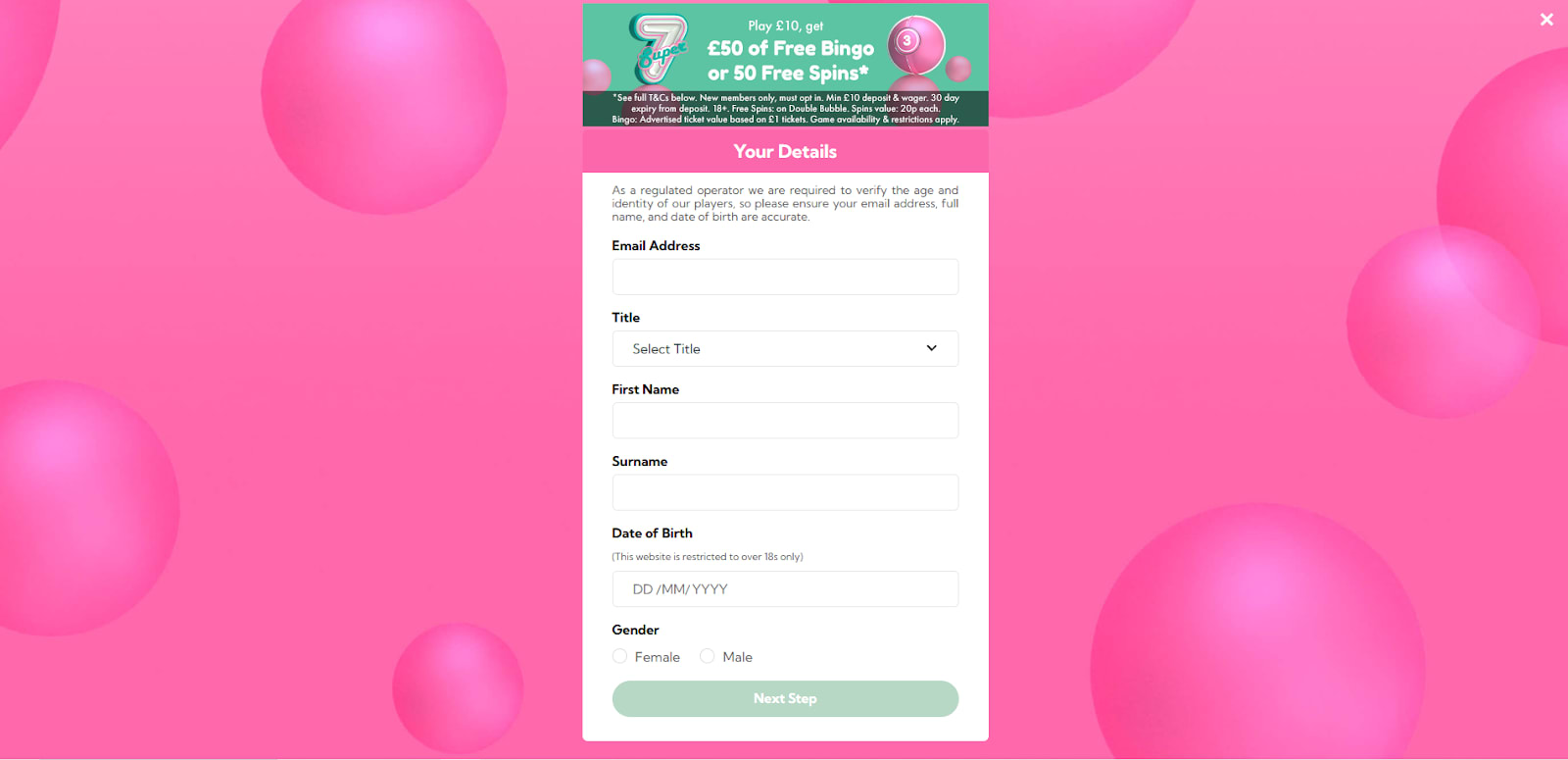 Double Bubble Casino Sign Up Form