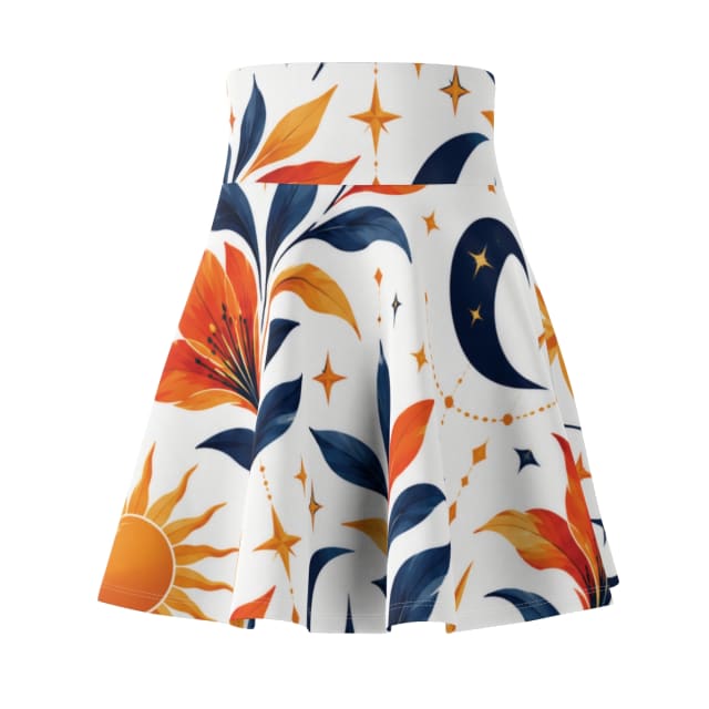 Celestial Skater Skirt — Moon, Stars & Floral Print, Flowy High-Waist Skirt | Elysium Celestial Collection