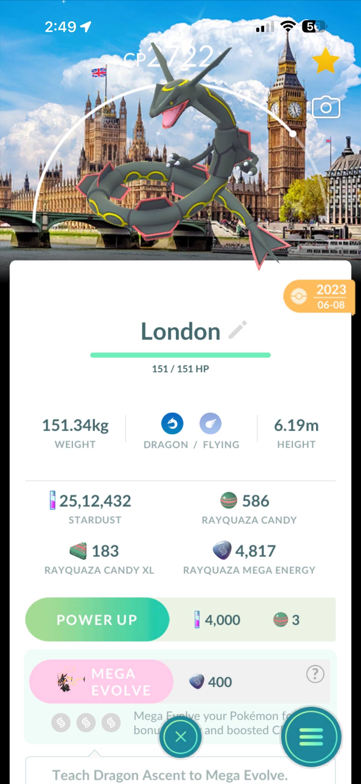 Super Rare London Location card Shiny Rayquaza