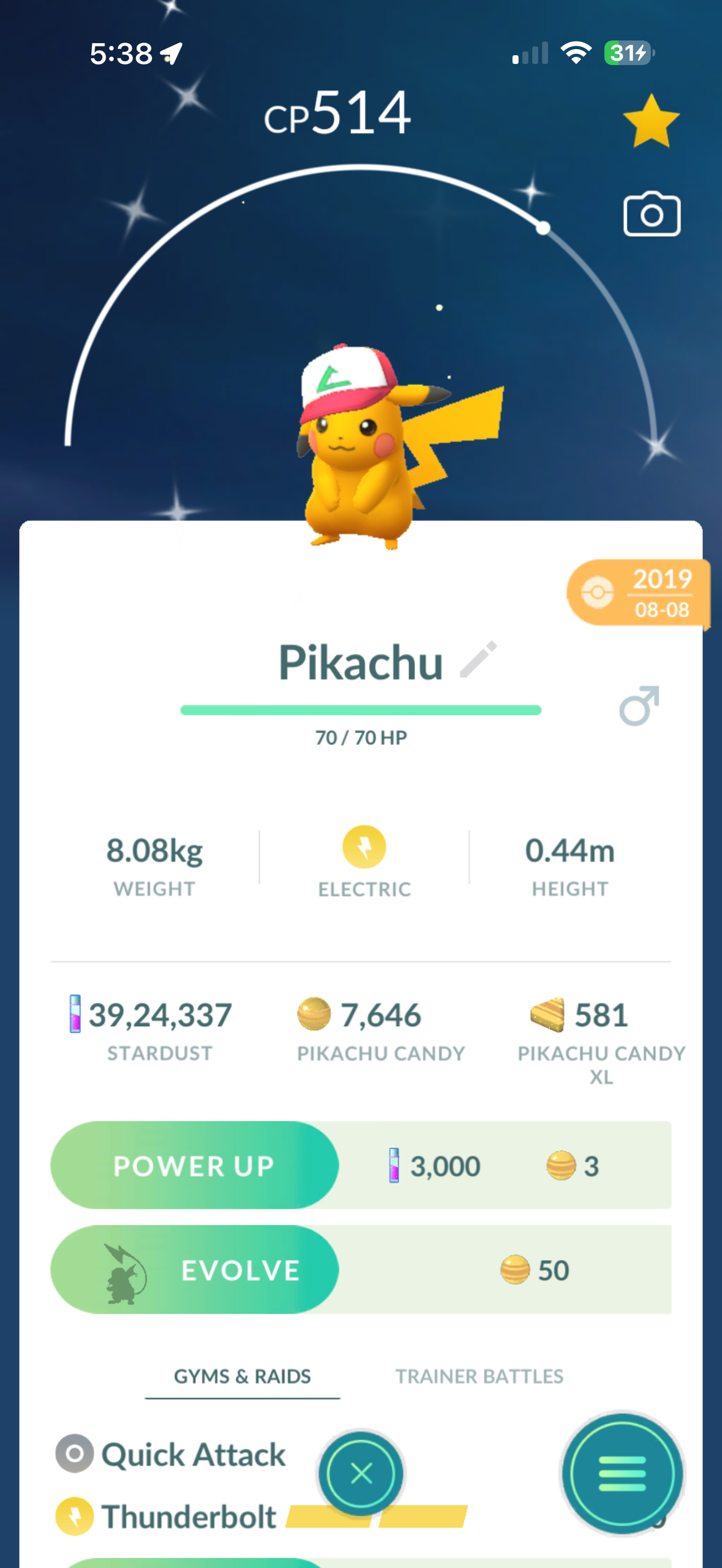 Shiny Ash Hat Pikachu