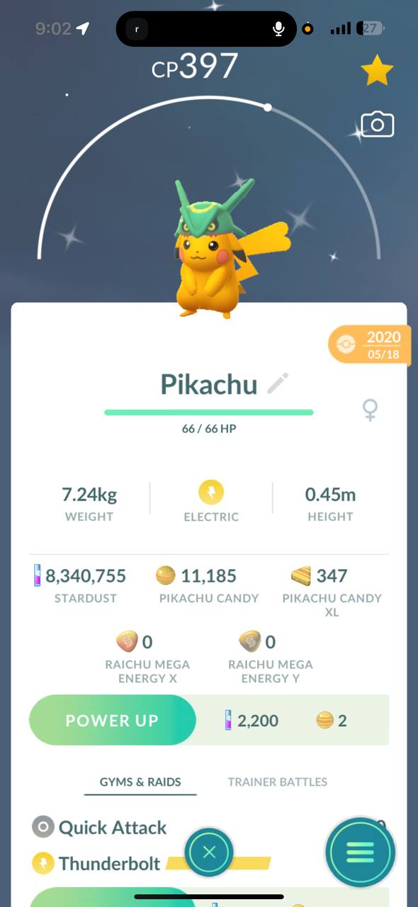 Shiny Rayquaza hat Pikachu costume