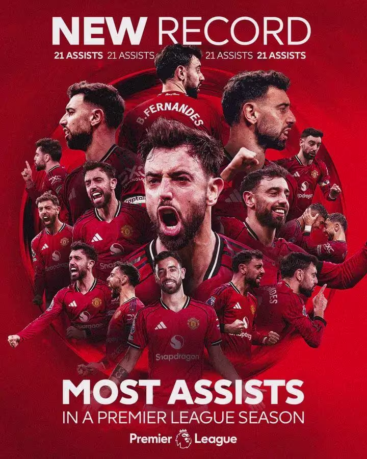 PRESS RELEASE: Bruno Fernandes Shatters Premier League Assist Record with Historic 21st in Final Day Masterclass