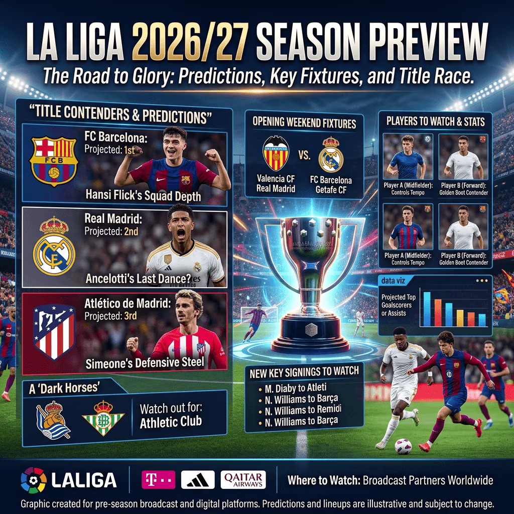 La Liga 2026/27 season preview with title contenders, opening fixtures, top players, and new signings