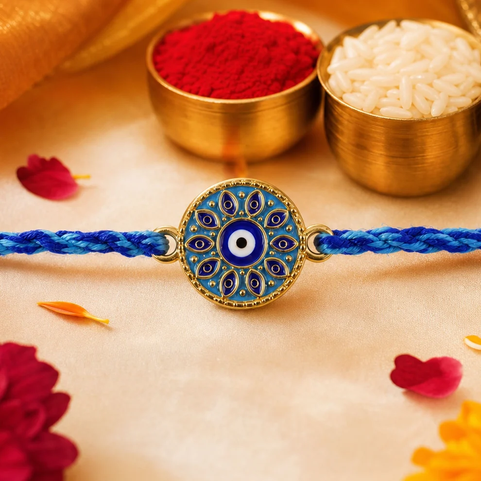 Blue Evil Eye Rakhi – Stylish Protective Dori for Brother