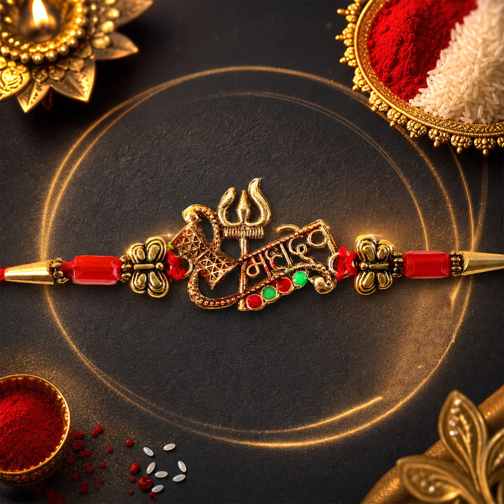 Shiv Rakhi Trishul Damru Design – Sacred Sibling Bond