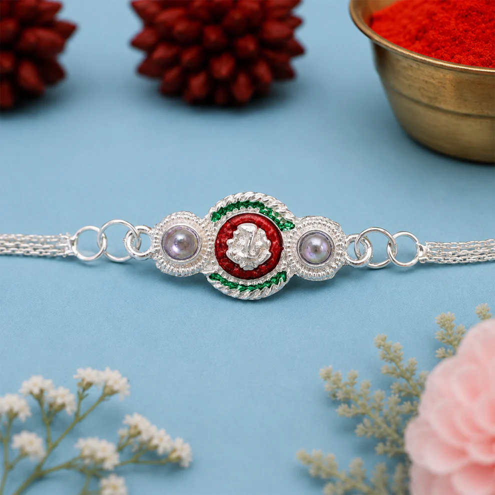 Silver Ganesha Rakhi – Elegant Dual Chain for Raksha Bandhan