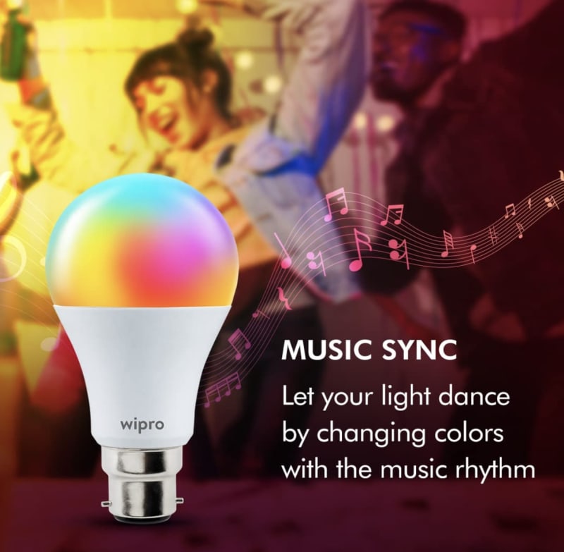 wipro 9-Watt B22 WiFi Smart LED Bulb with Music Sync (16 Million Colours + Warm White/Neutral White/White) (Compatible with Amazon Alexa and Google Assistant), Standard (NS9400)(Pack of 1) - image 2