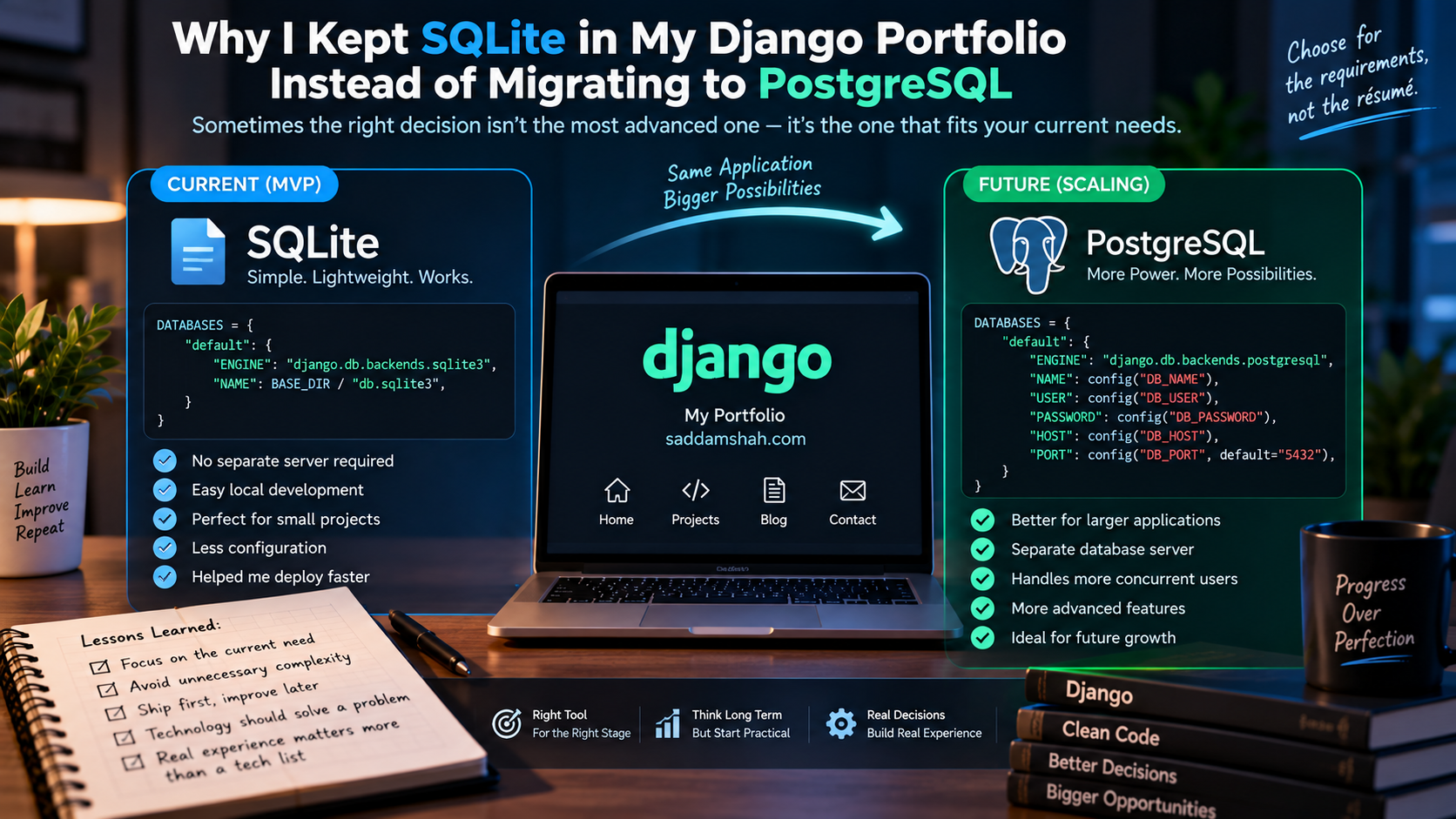 Why I Kept SQLite in My Django Portfolio Instead of Migrating to PostgreSQL