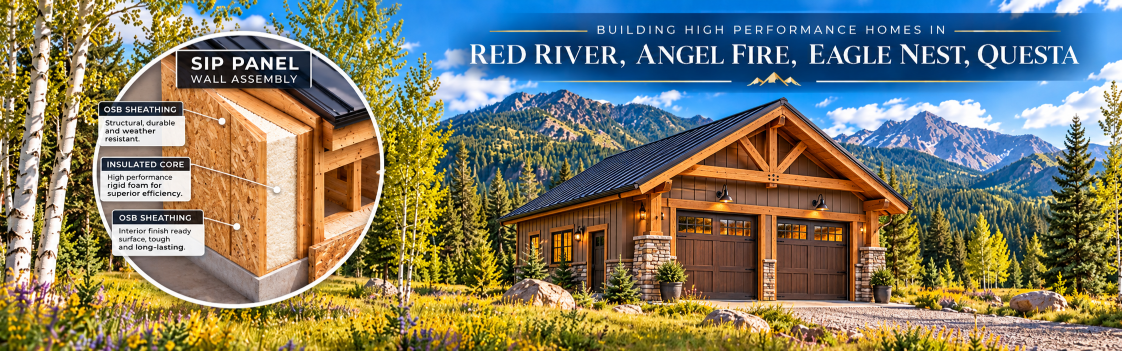 SIP garage built by Swan Realty in the Rocky Mountains of New Mexico