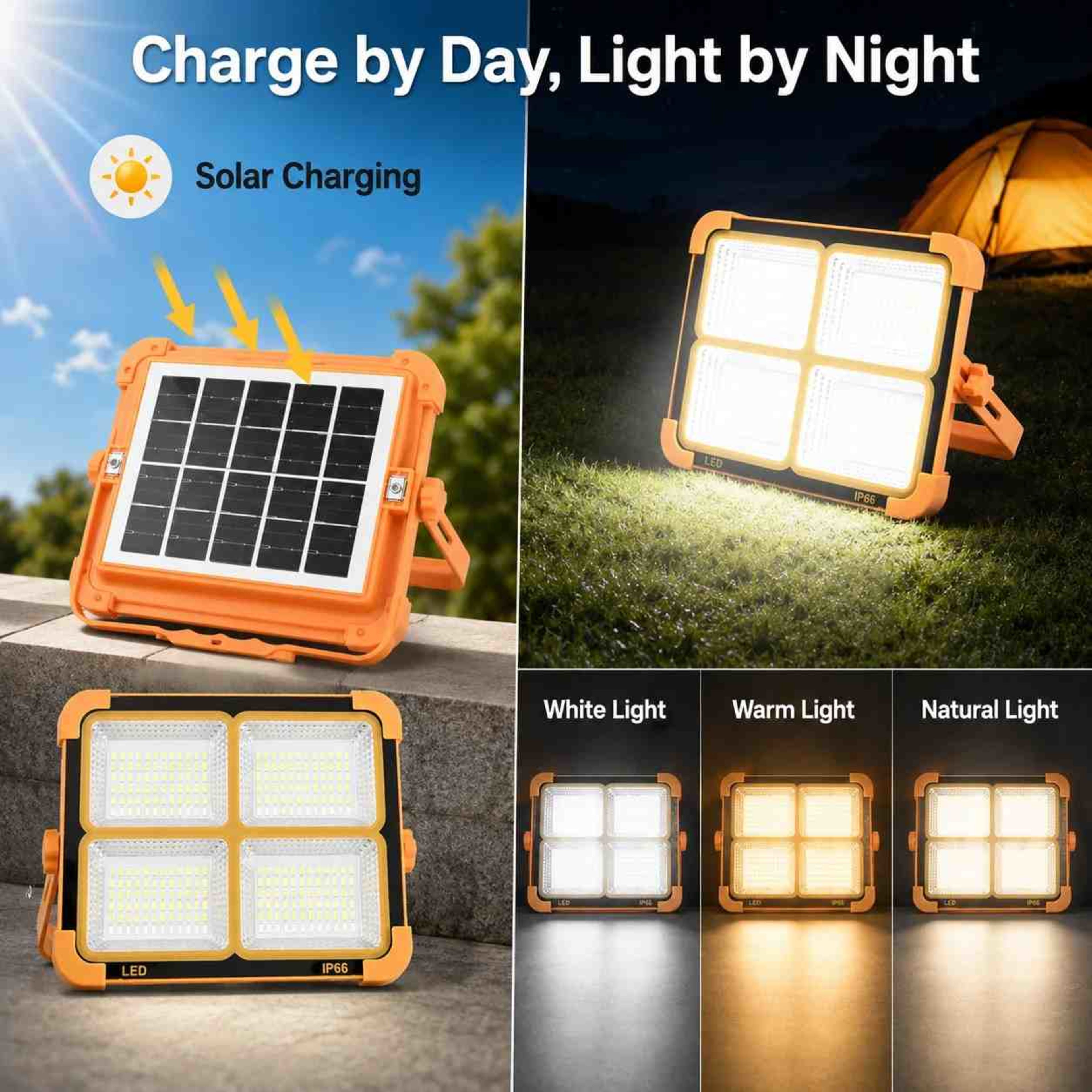 Solar LED Flood Light Portable USB Power Bank 4 Light Modes Adjustable Stand | shwapnomart - Image 3
