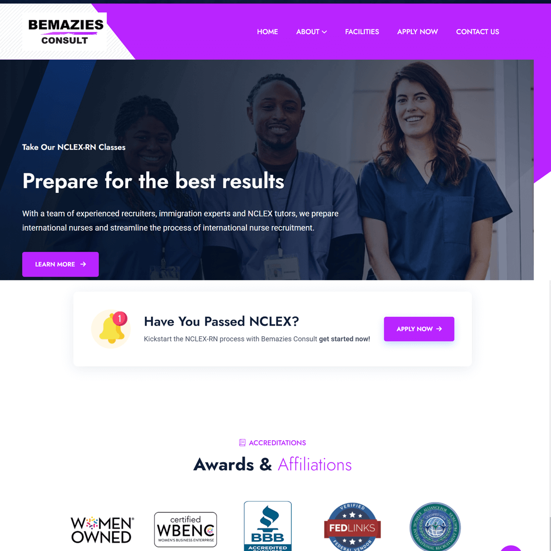 Bemazies Healthcare Staffing website screenshot