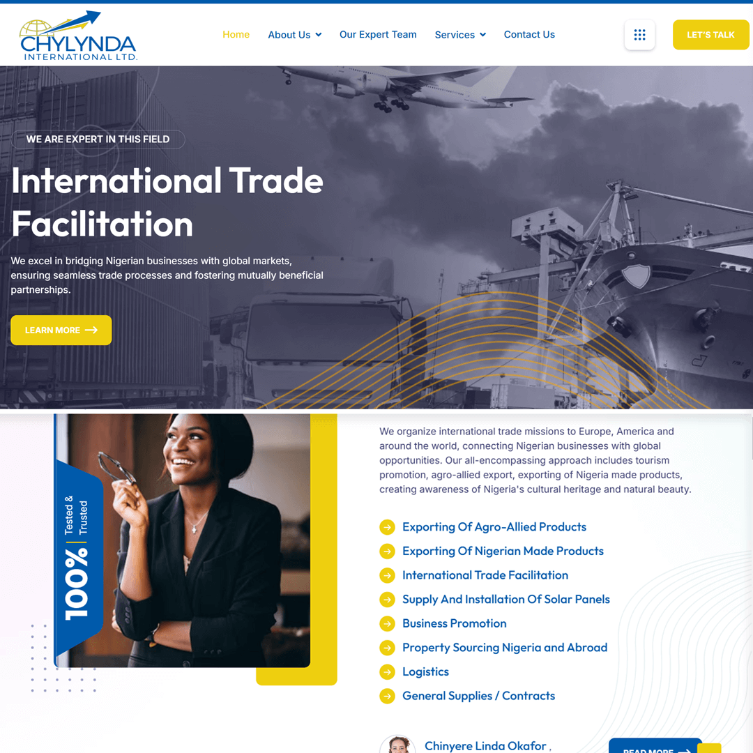 Chylynda Travel & Imports website screenshot