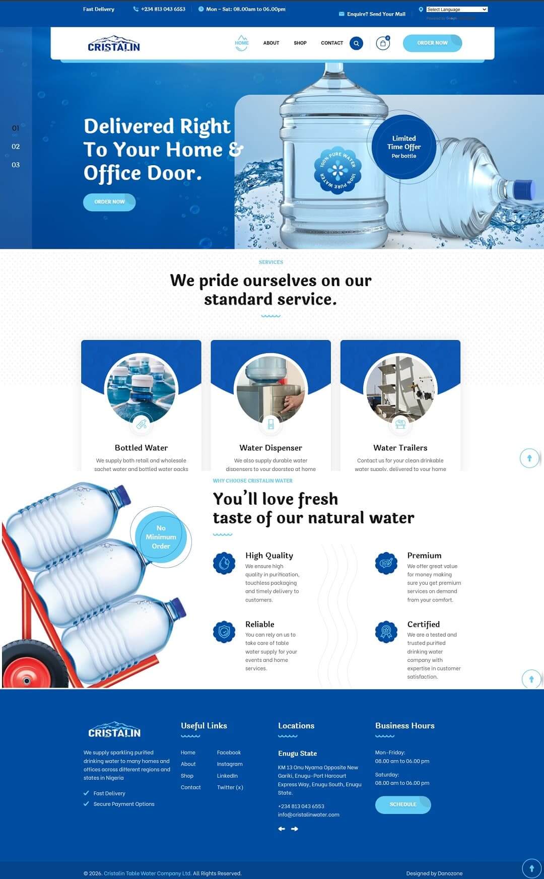 Cristalin Water website screenshot