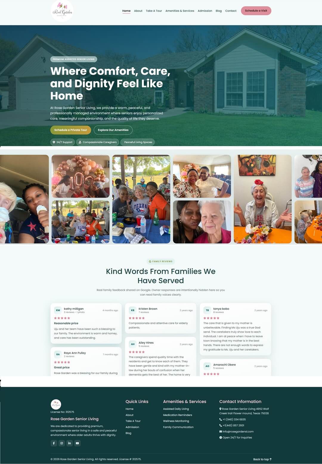 Rose Garden Senior Living website screenshot
