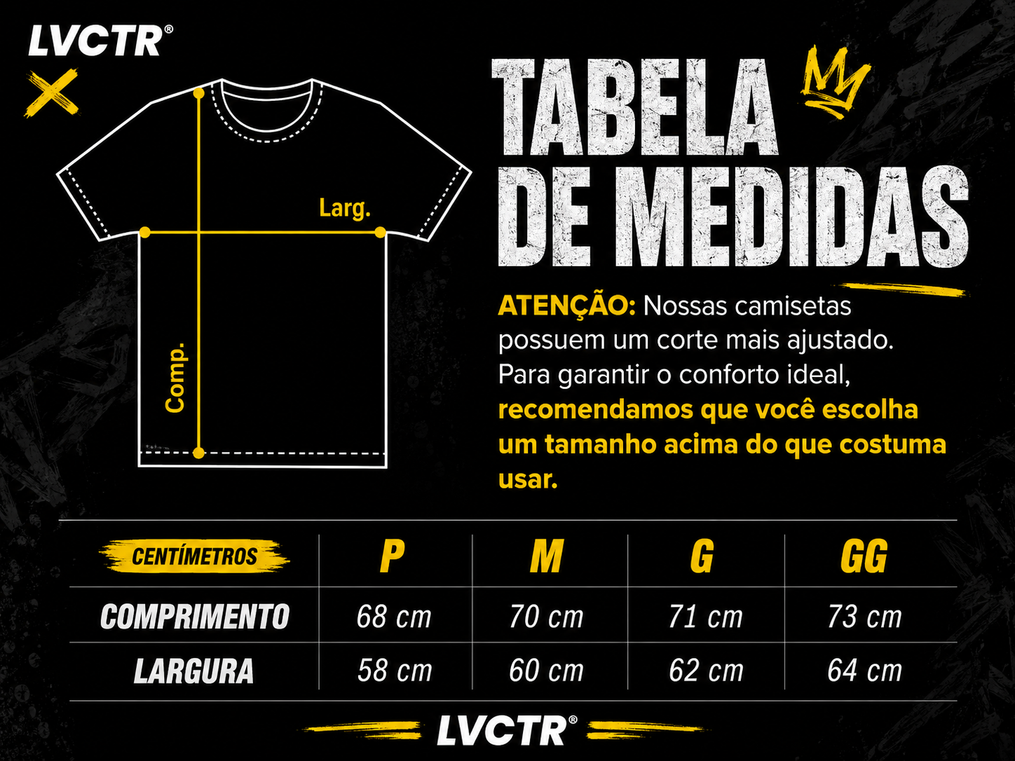 Tabela de medidas Camiseta Oversized LVCTR