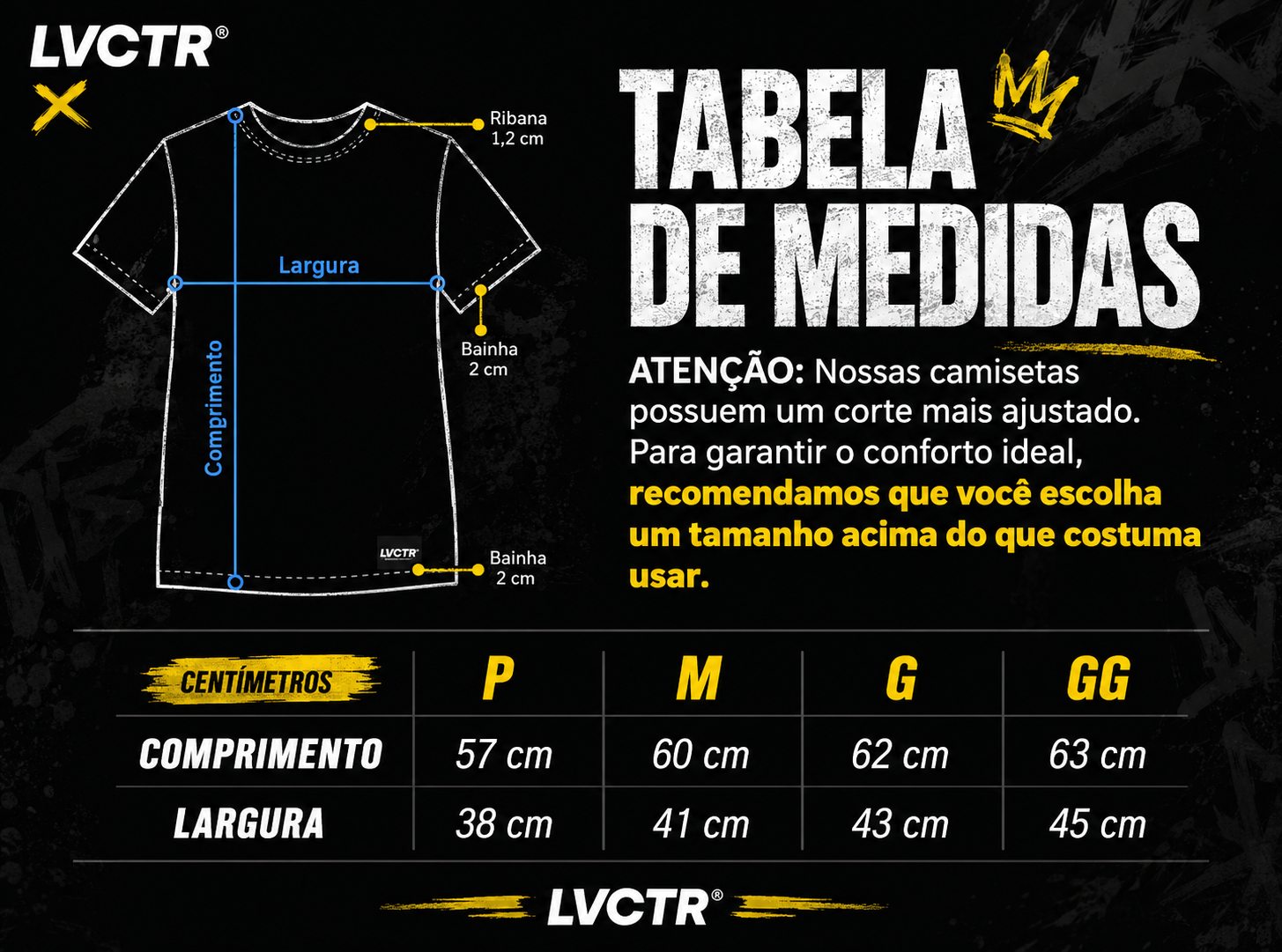 Tabela de medidas Baby Look LVCTR