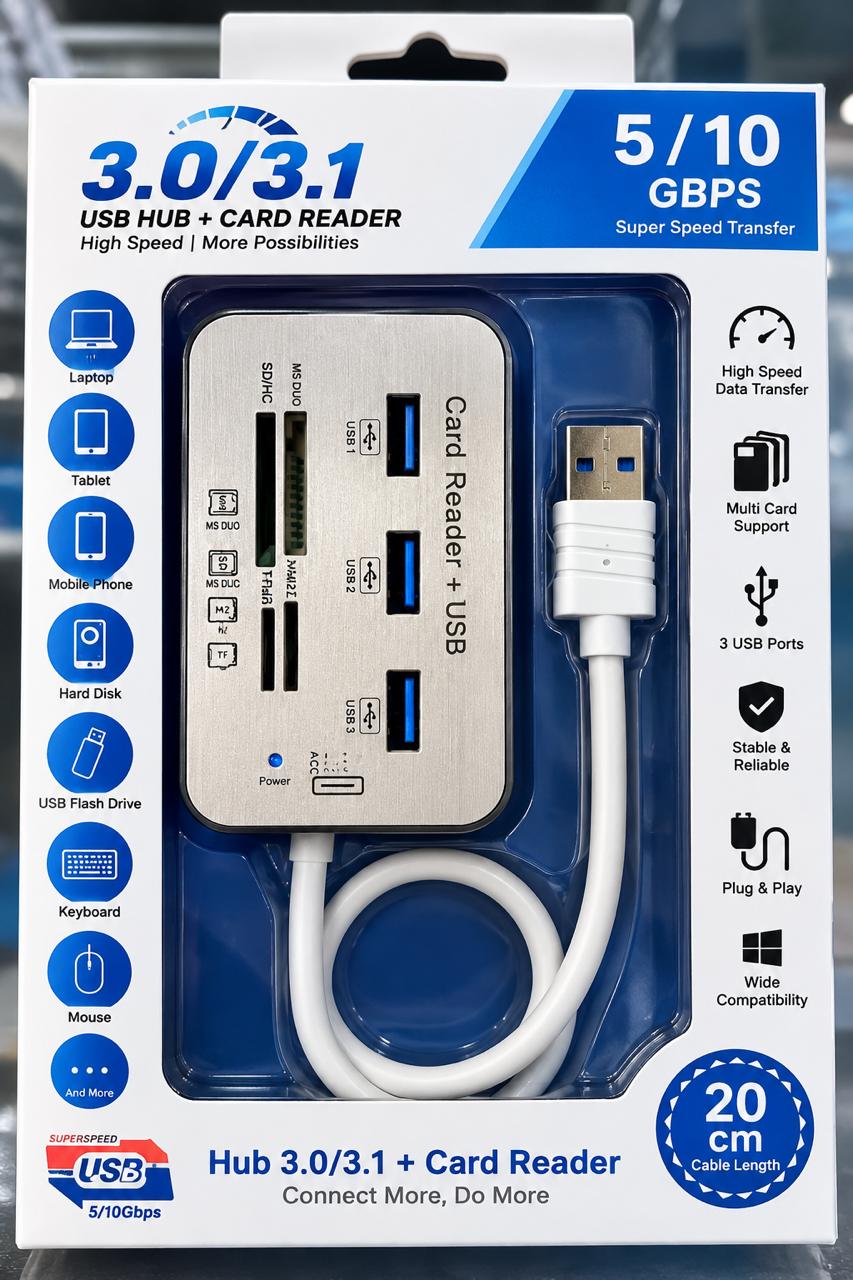 3-Port USB 3.0 Hub + Multi-Card Reader
