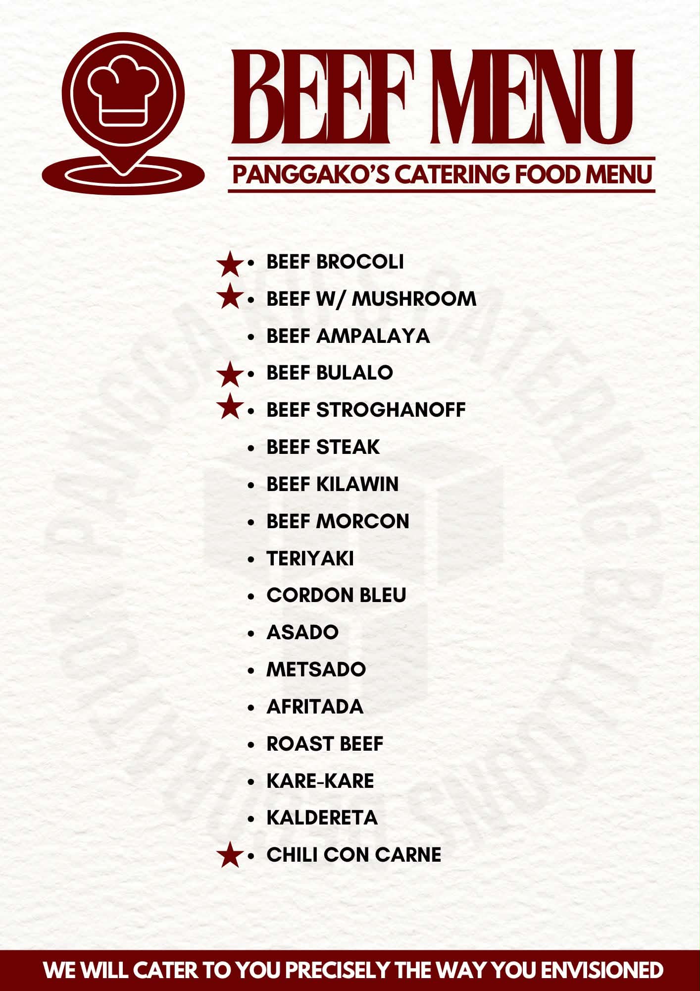 Beef Menu