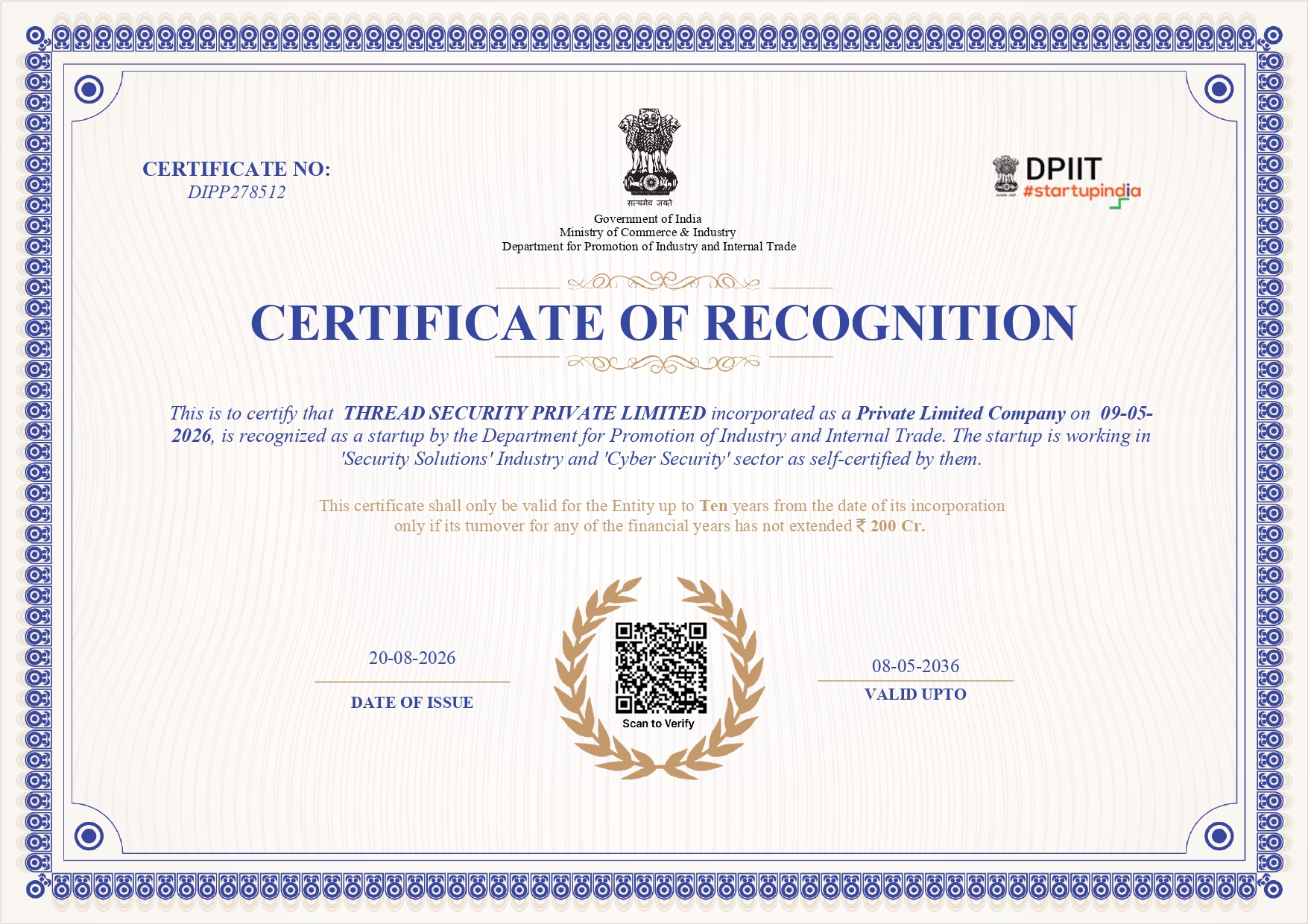 DPIIT Government Certificate