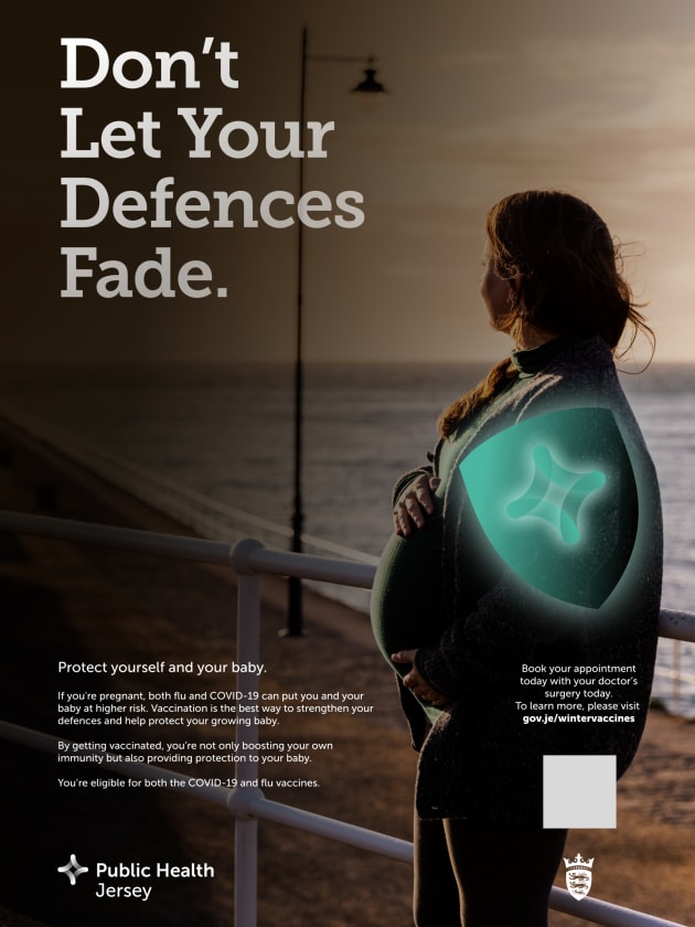 Portrait shape vaccine advert of a pregnant lady