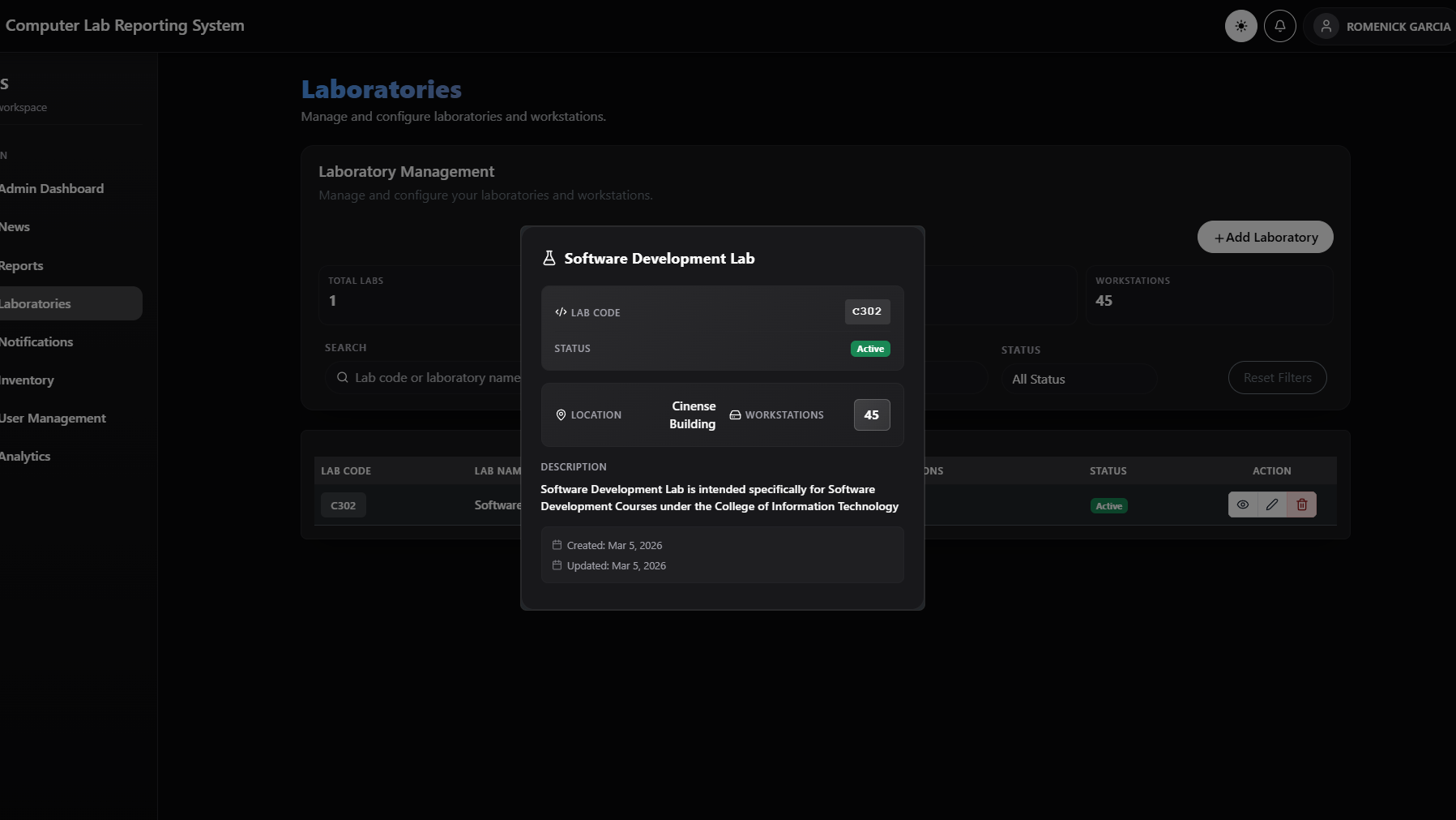COMPUTER LAB REPORTING SYSTEM screenshot 1