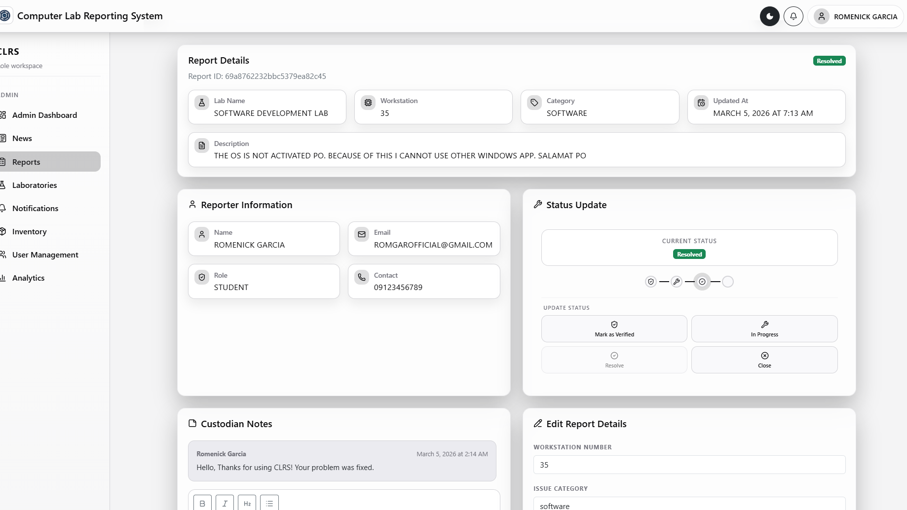 COMPUTER LAB REPORTING SYSTEM screenshot 3