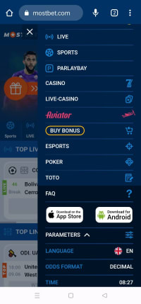 Mostbet App Menu