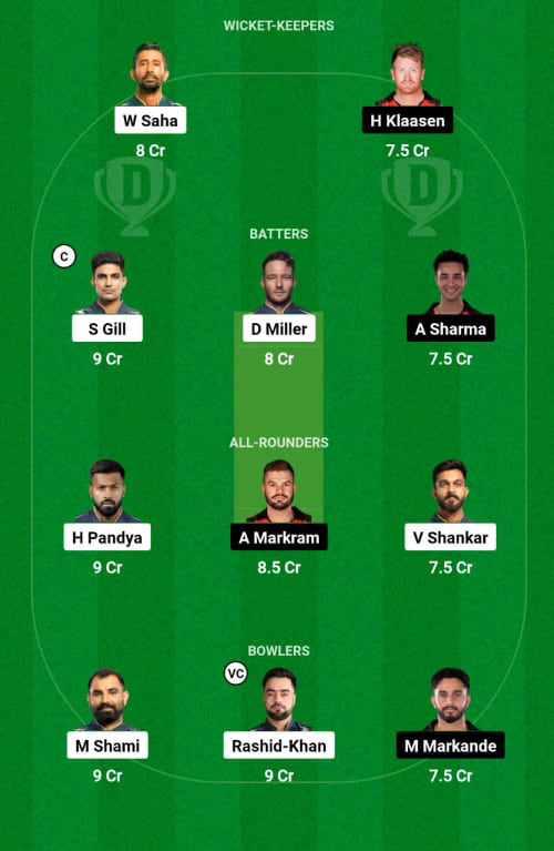 GT vs SRH Dream11 Prediction - OCB Team Prediction