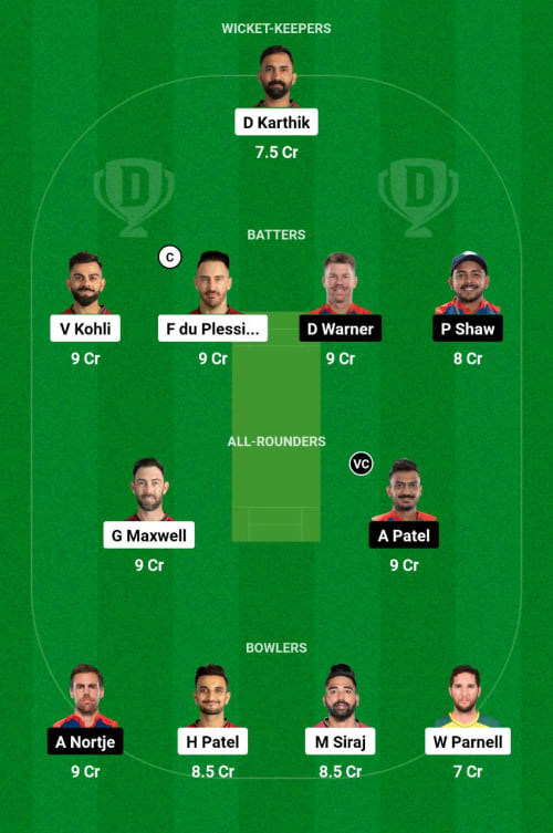 RCB vs DC Dream11 Prediction - OCB Team Prediction