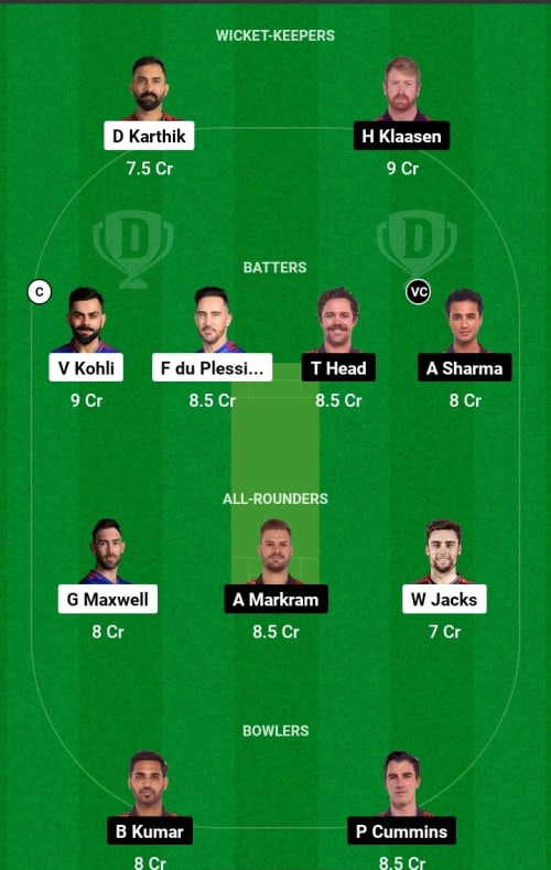 RCB vs SRH Dream11 Prediction - OCB Team Prediction