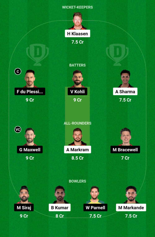 SRH vs RCB Dream11 Prediction - OCB Team Prediction