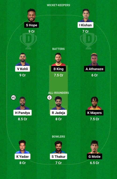 WI vs IND Dream11 Prediction - OCB Team Prediction