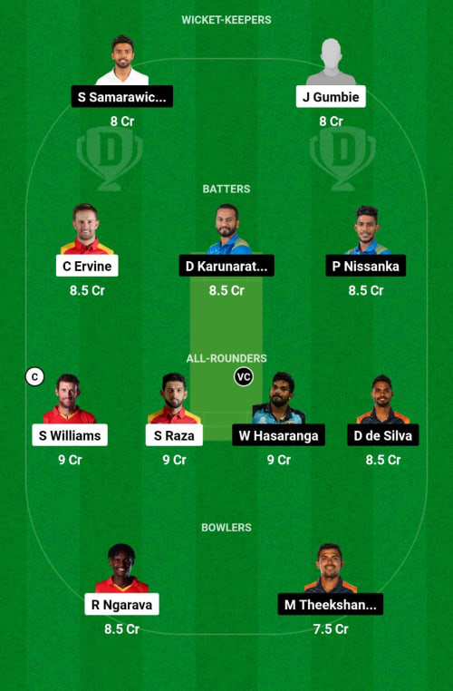 ZIM vs SL Dream11 Prediction - OCB Team Prediction