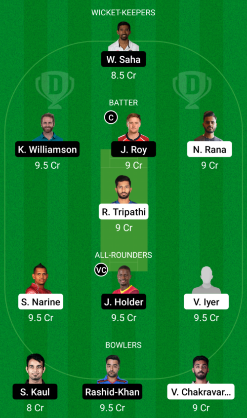 Kolkata Knight Riders vs Sunrisers Hyderabad Dream11 Team Prediction