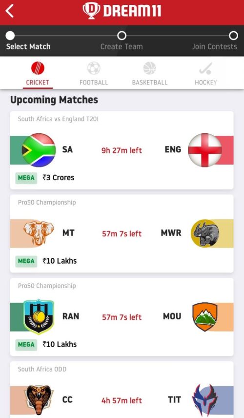 Dream11 Match Selection