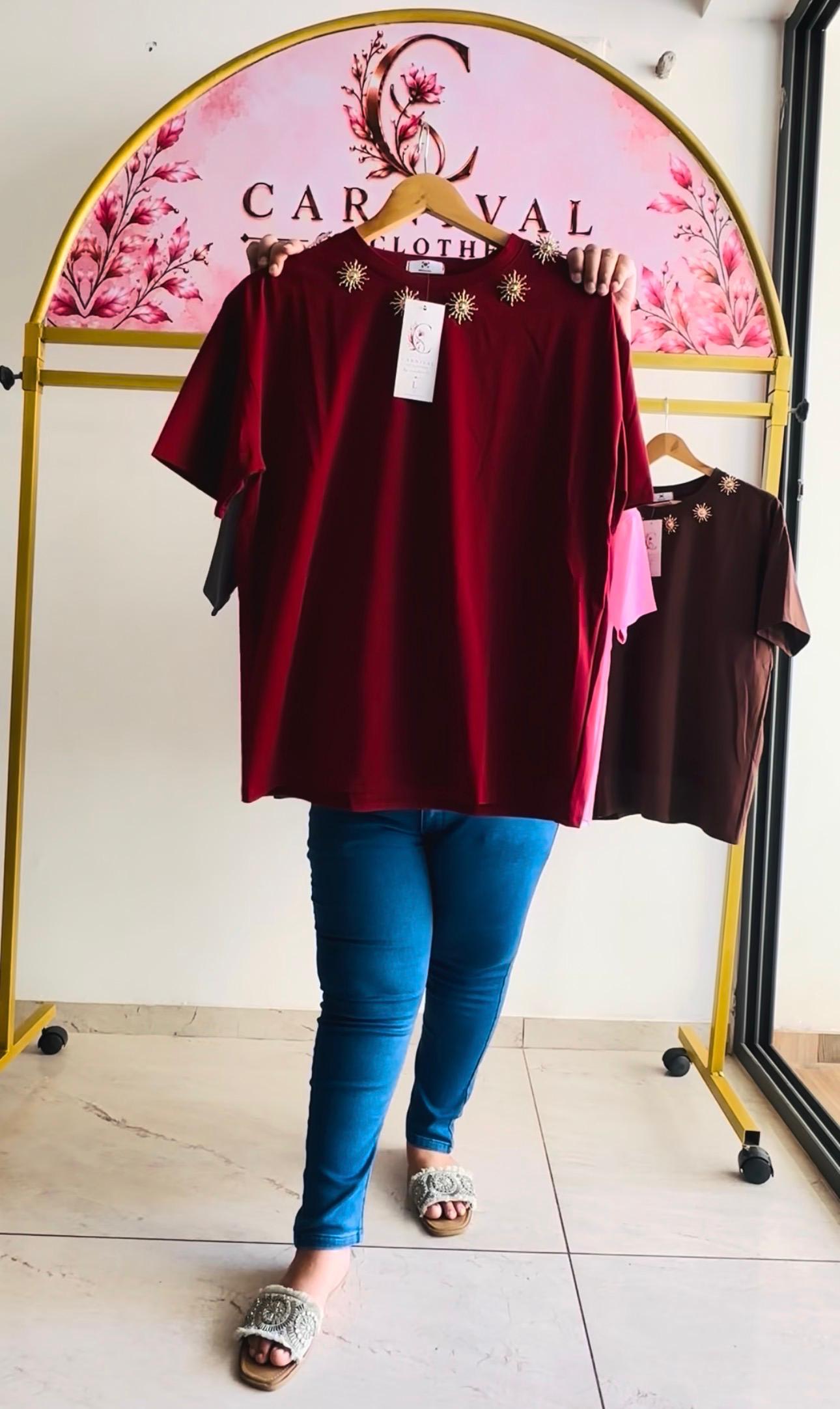 Embellished Star Neck Tee