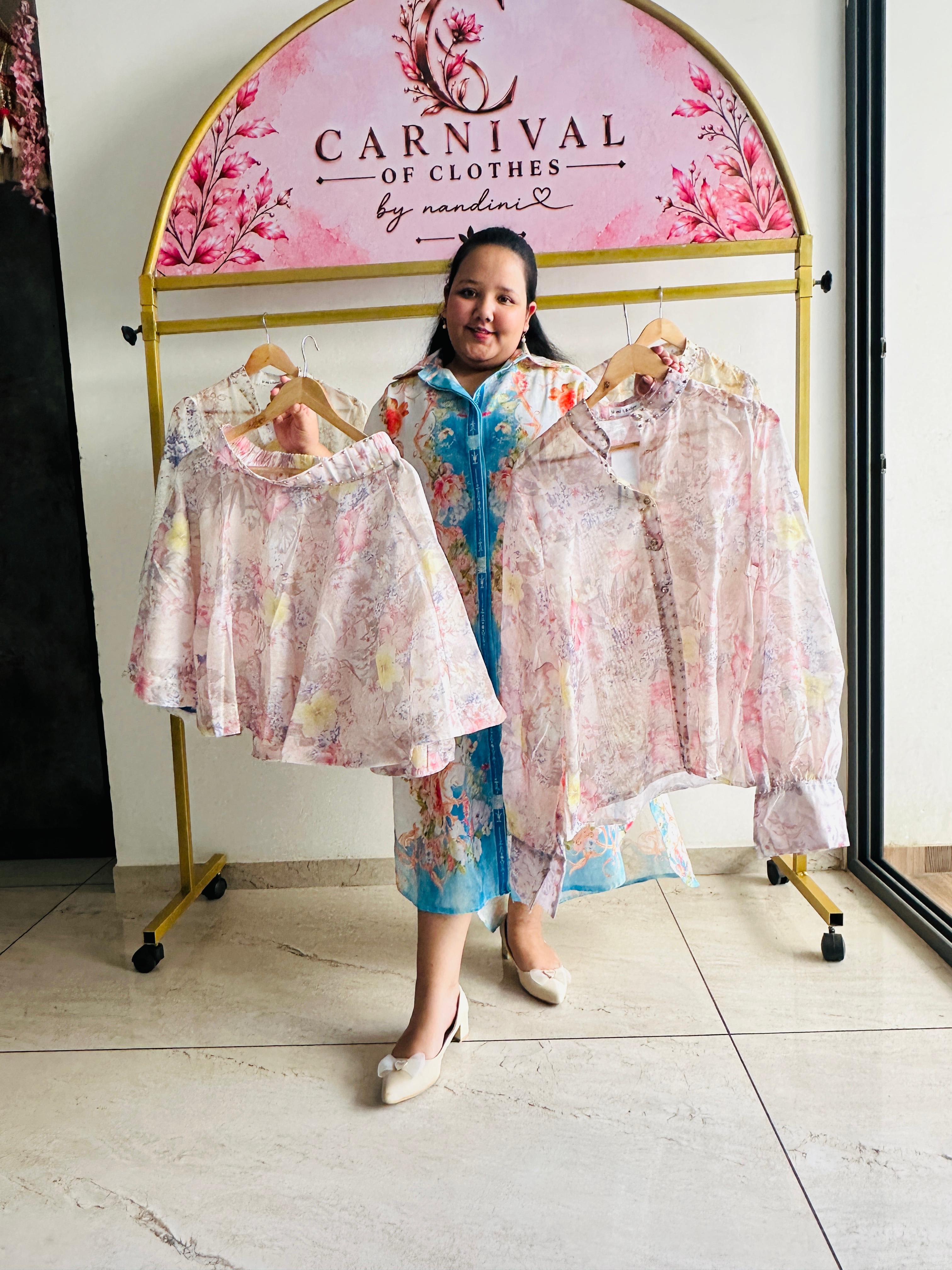 Pastel Floral Top & Skirt set with Inner