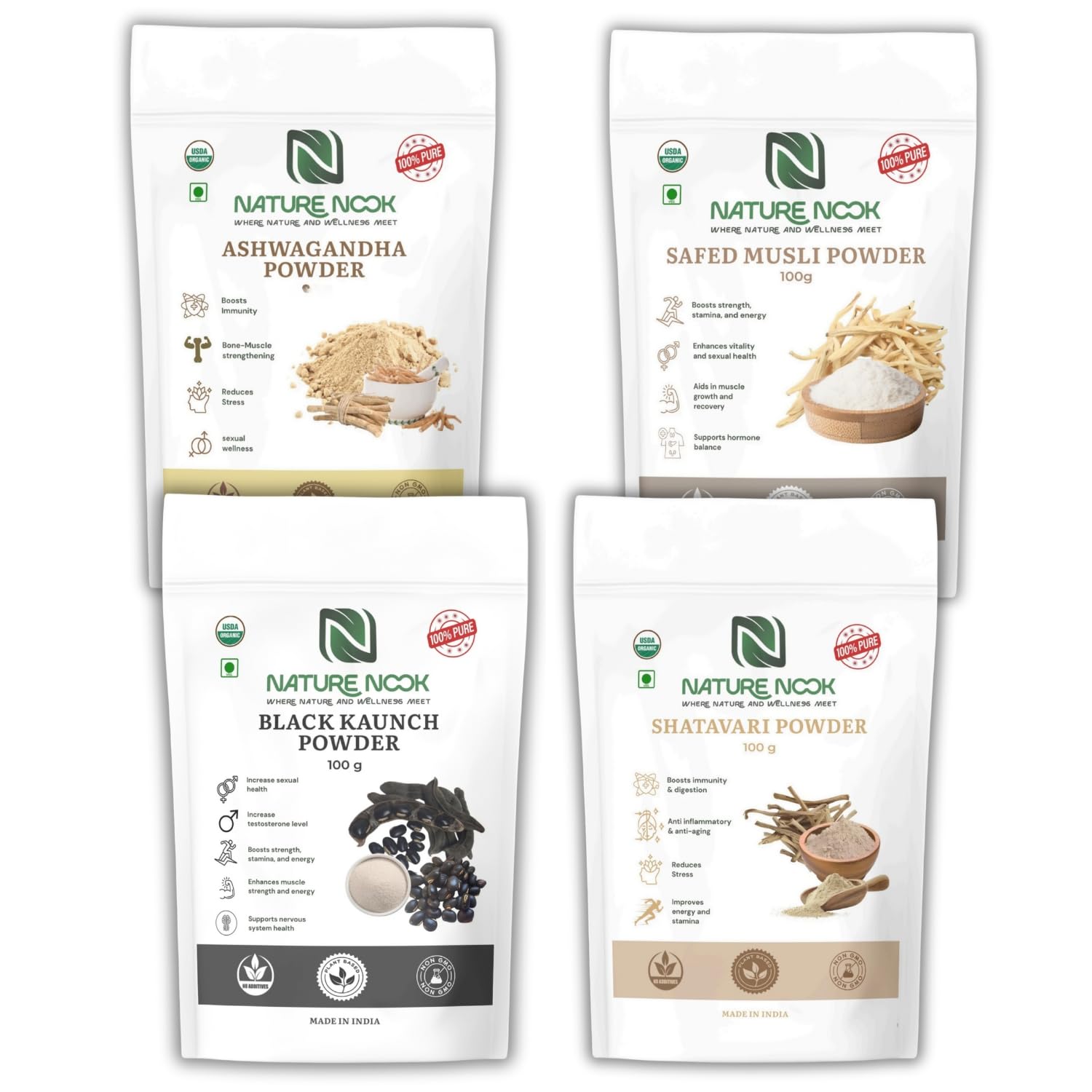 Organic Shakti Plus Ayurvedic Herbal Powder Combo-Pack of 4 ( (100g)