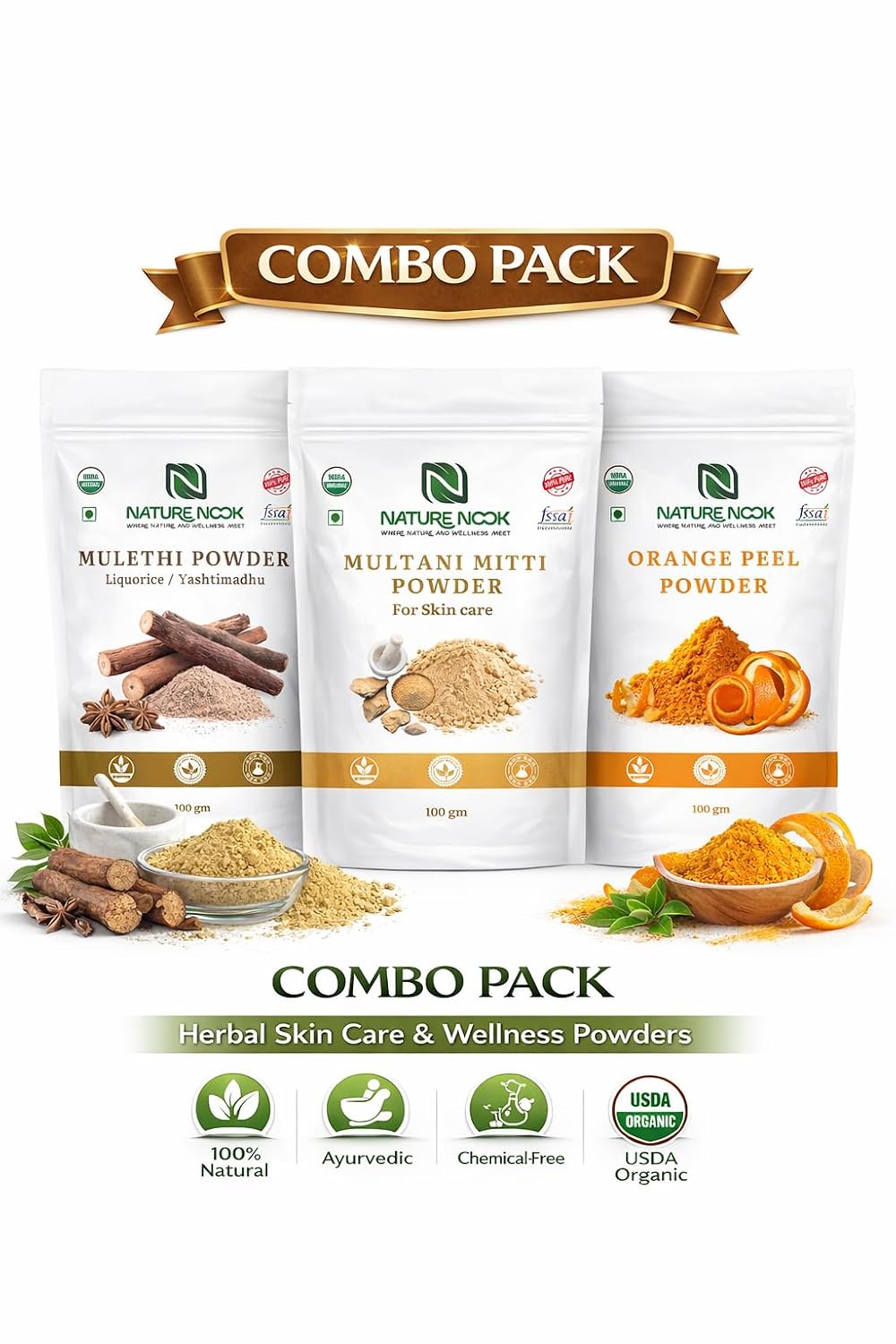Skincare Powder Combo Mulethi Multani Orange Peel - Pack of 3 thumbnail 2