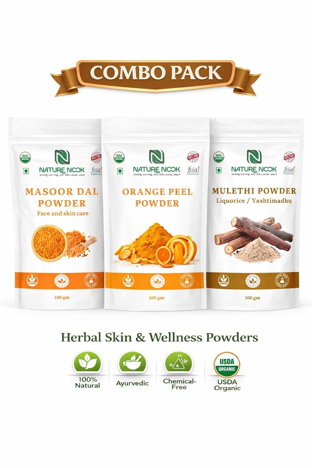 Skincare Powder Combo Masoor Dal Orange Peel Mulethi- Pack of 3 thumbnail 2
