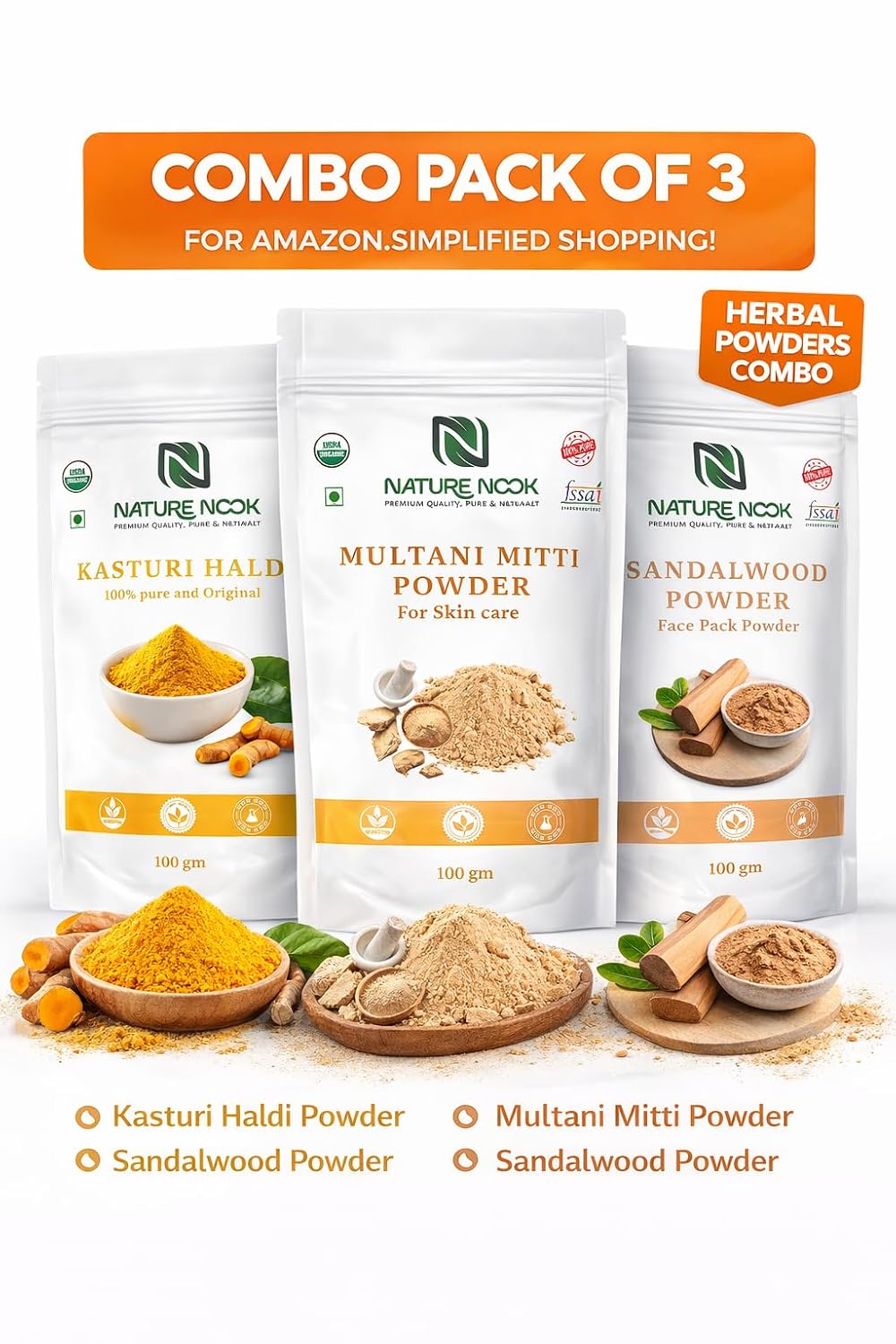 Skincare Powder Combo Kasturi Haldi Multani Sandalwood - Pack of 3 thumbnail 2