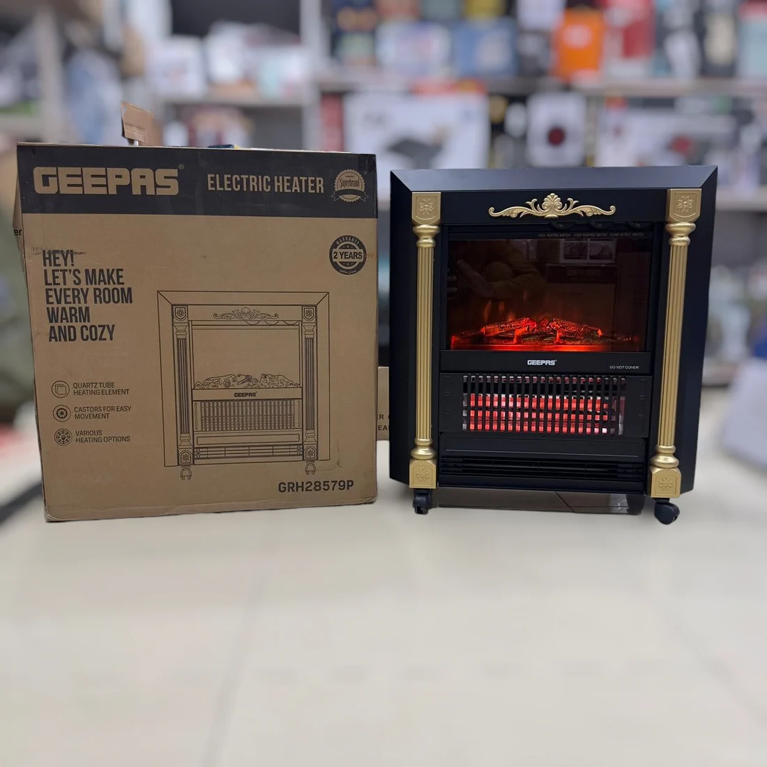 Geepas Quartz Tube Log Flame Effect Electric Heater GRH 28579