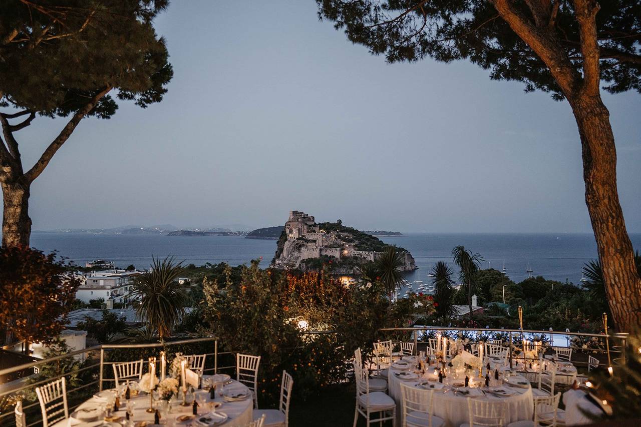 Wedding terrace overlooking Castello Aragonese in Ischia