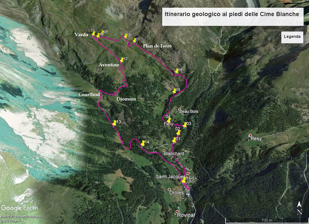 Su una base di Google Earth, ecco il percorso con i 15 Stop descritti. Tracciato effettuato da Sergio Enrico.