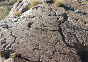 Fig. 12 - Figurazioni originali a martellina su dosso in serpentinite al Mont des Fourches (Saint-Vincent).