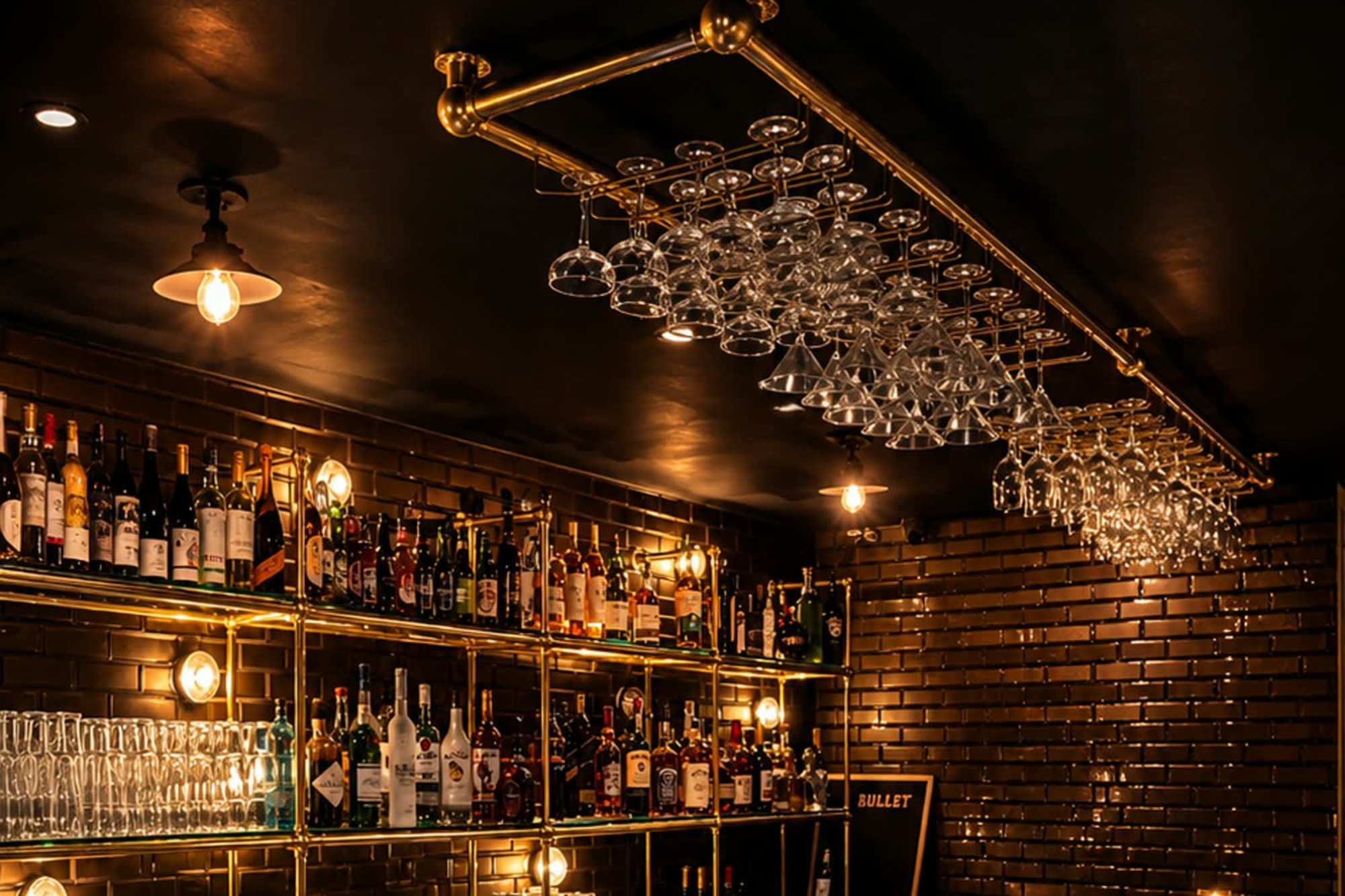 Glassware hanging above the bar