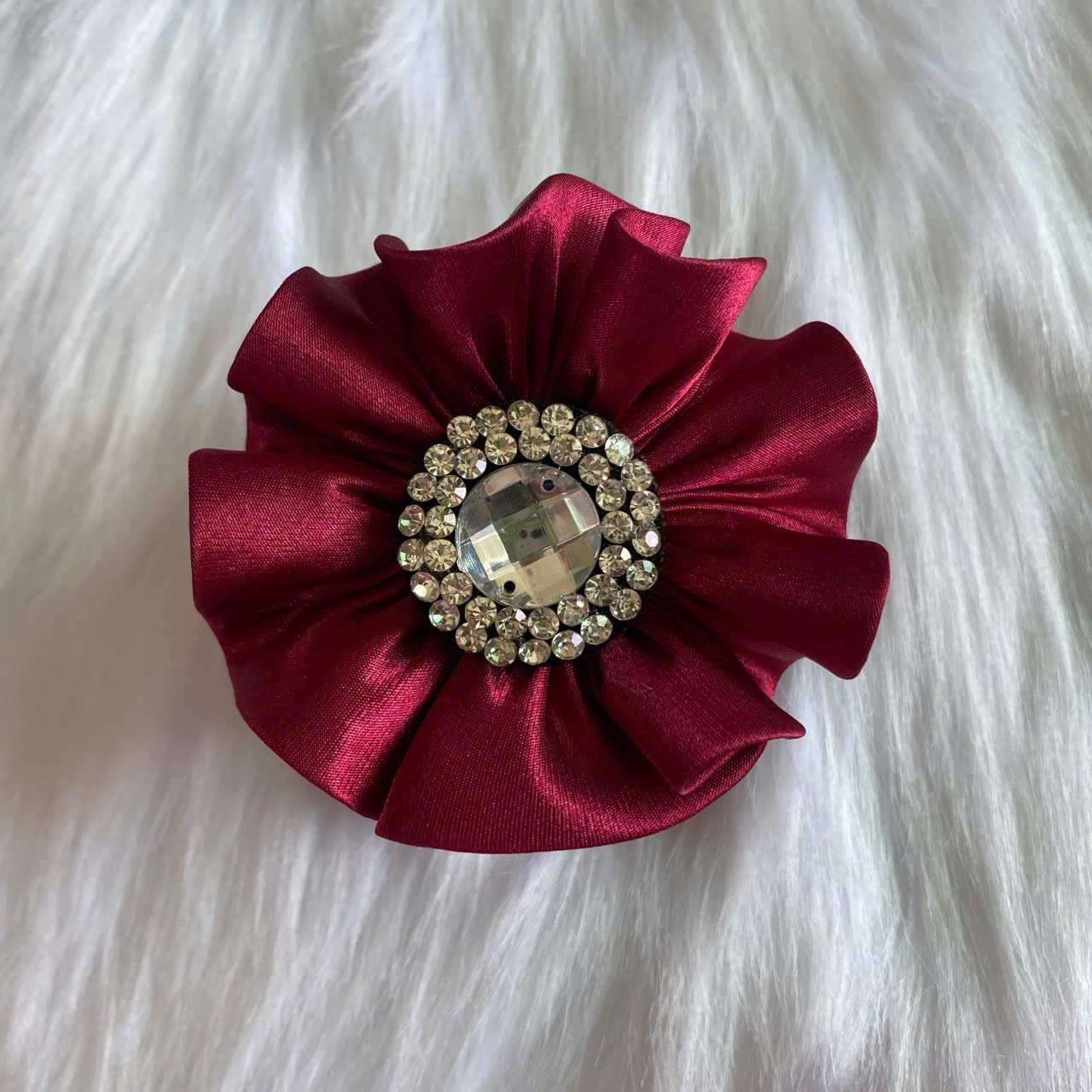 Kẹp Cắp Tóc 5 Răng Vải Satin Đính Đá Màu Đỏ Đô
