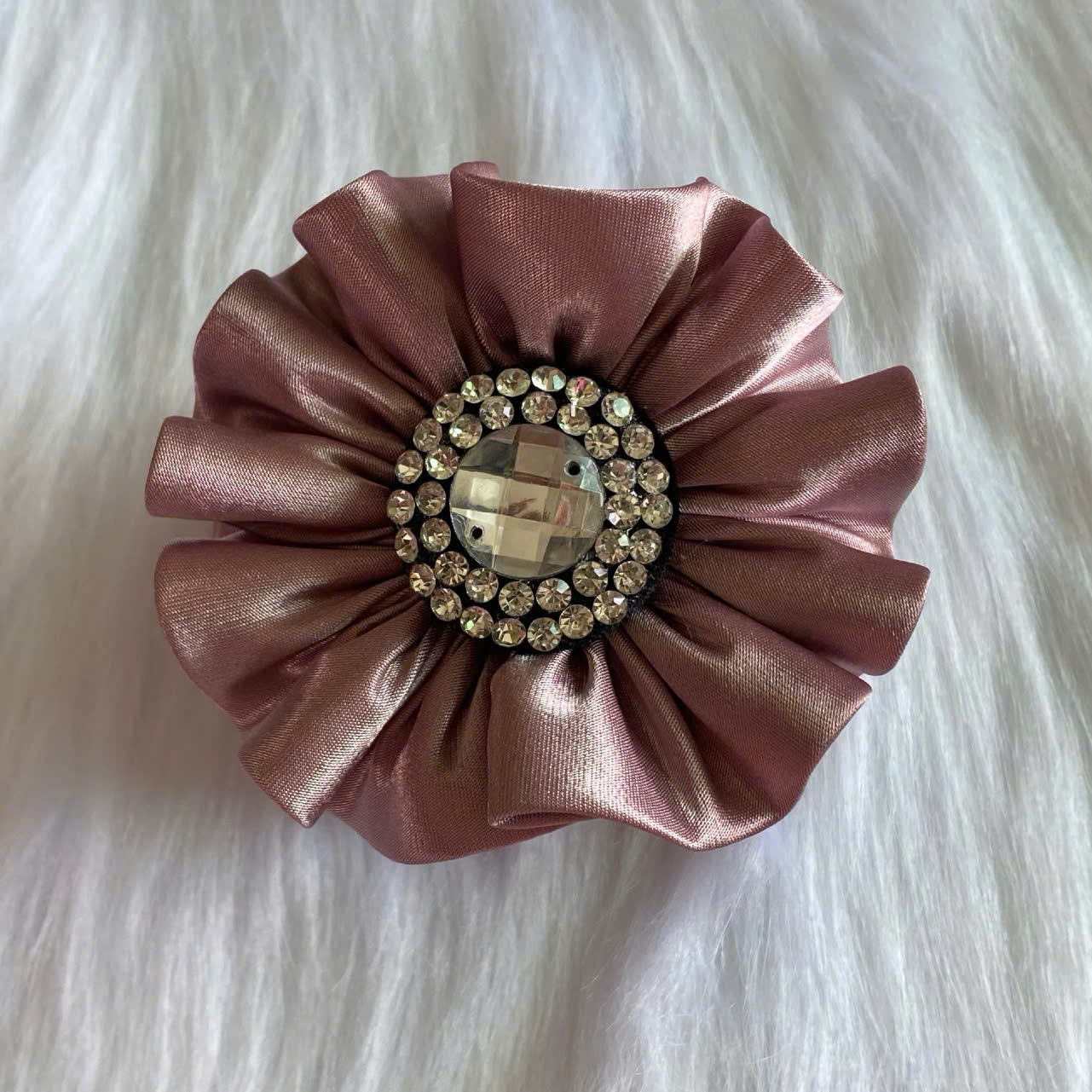 Kẹp Gắp Tóc 5 Răng Vải Satin Đính Đá Màu Hồng Đất