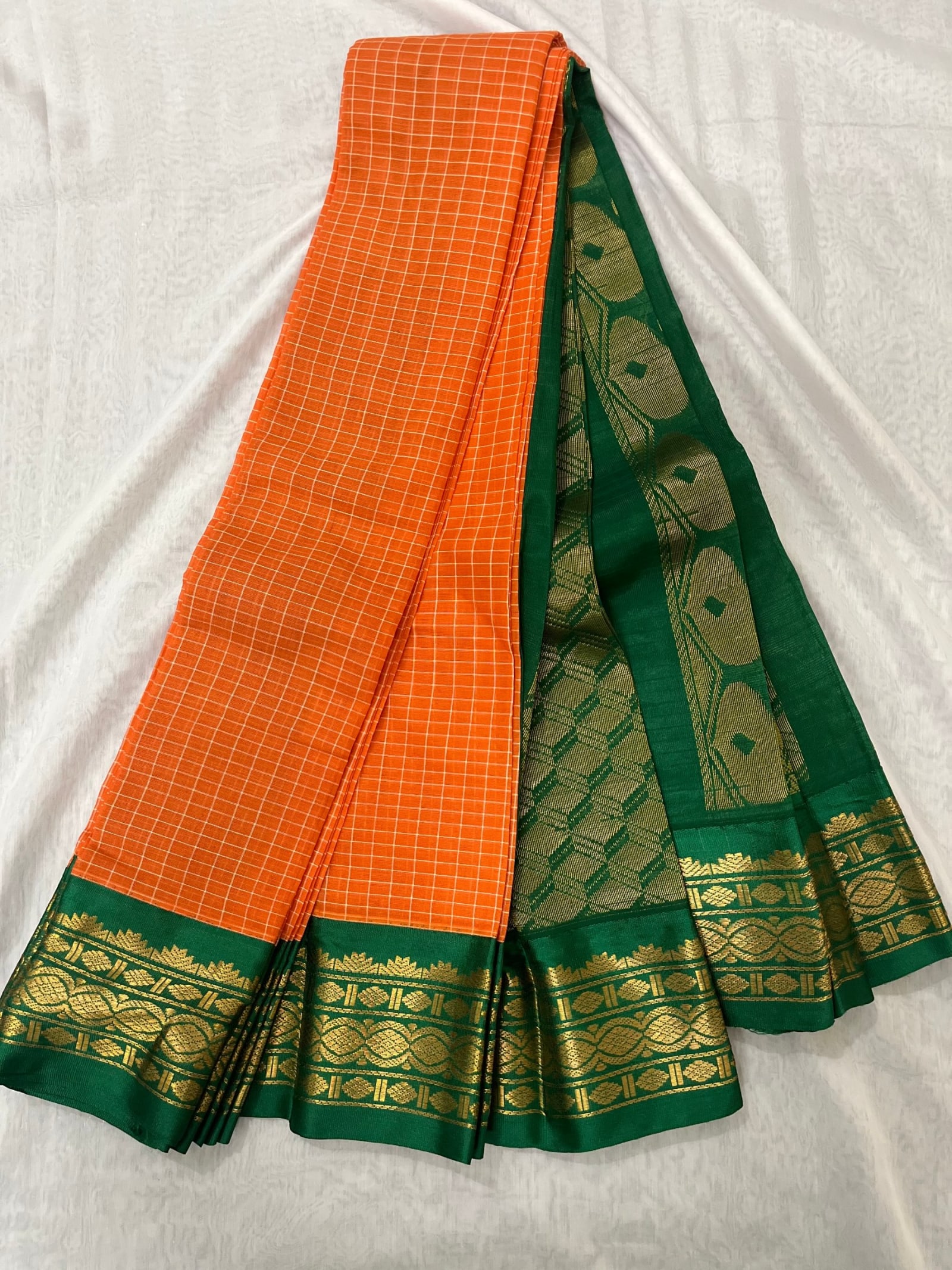 Gadwal pure cotton - orange with green
