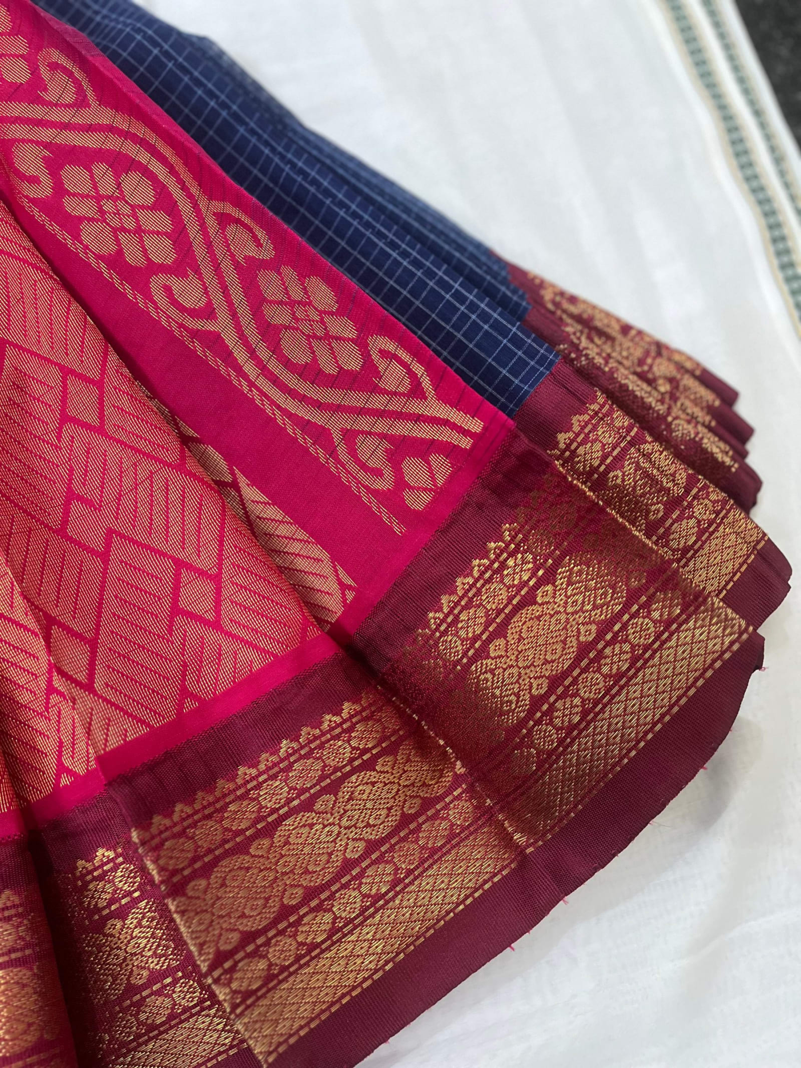 Gadwal Pure Cotton  — Blue & Maroon — photo 2